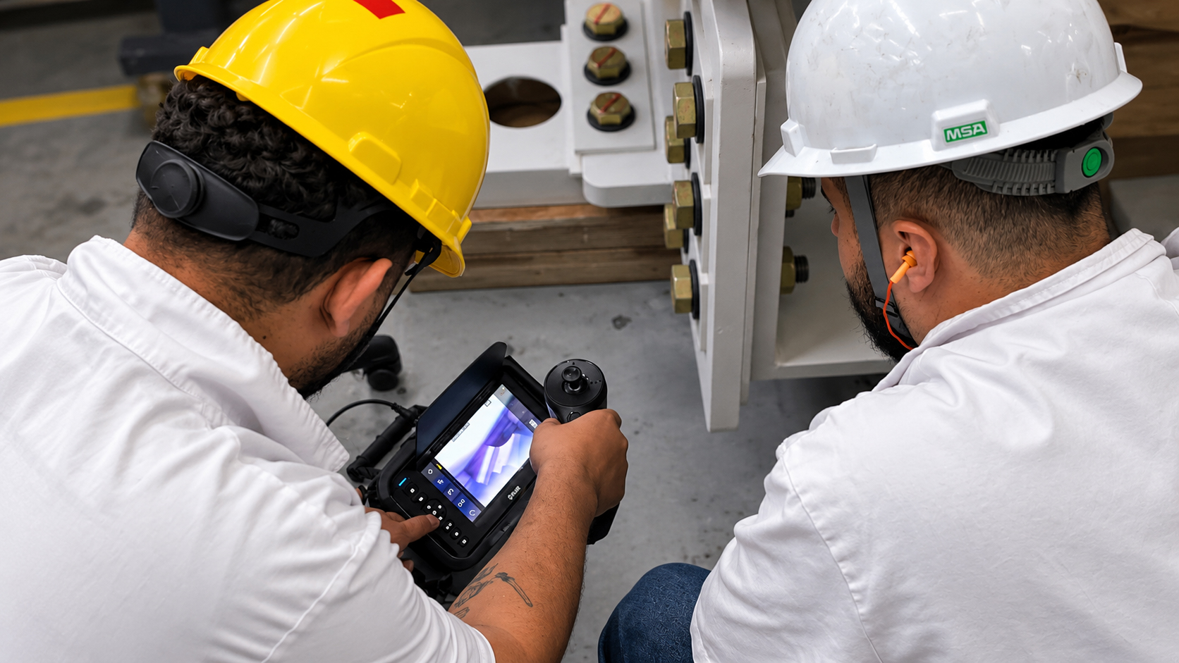 Equipe realizando inspeção visual remota com o FLIR VS80